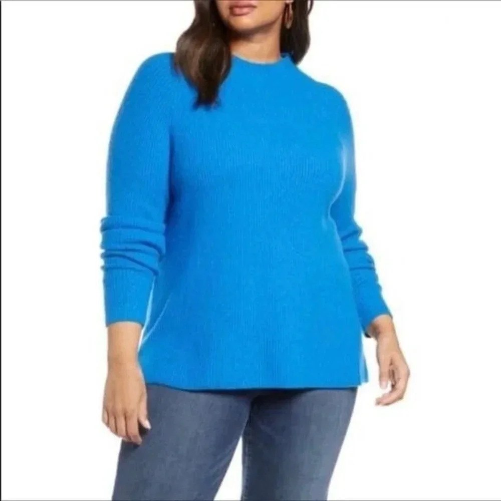 Halogen Nordstrom Mock Neck Sweater Top Blue 2X 2 v6x